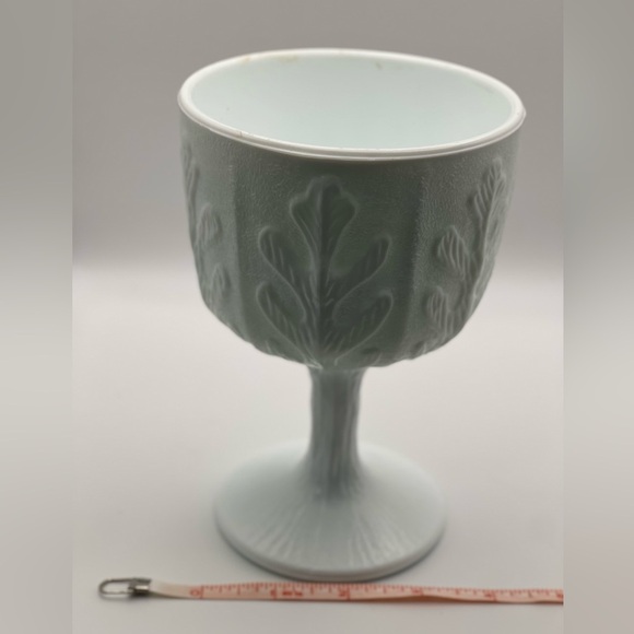 FTD Milk Glass Pedestal Goblet Vase Tree Bark Leaf Pattern Vintage White - Picture 9 of 13